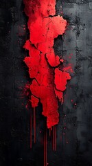 Dark Textured Wall with Jagged Red Paint Crack