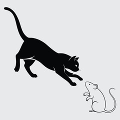 a cat chasing a mouse image silhouette design vector art and illustration