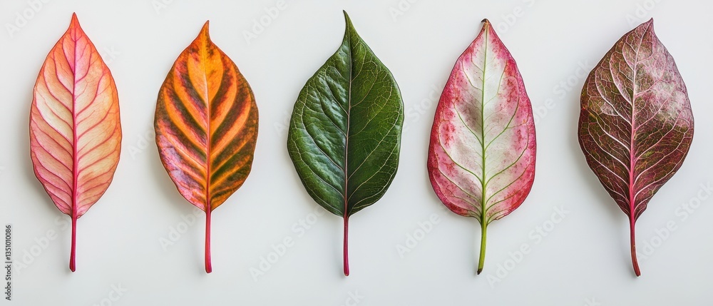 Poster vibrant display of colorful leaves showcasing the transformation of nature in a clean minimalist sty