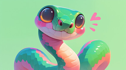 Fototapeta premium Cute Cartoon Snake with Heart Eyes