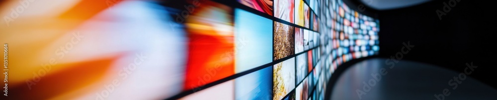 Poster immersive media wall next-gen digital content ecosystem showcasing expansive multiscreen broadcast e