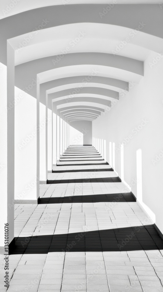 Poster Minimalist Architectural Perspective AI-Inspired Geometric Tunnel Vision Exploring Spatial Infinity, Digital Design Trends in Monochromatic Urban Conceptual Visualization