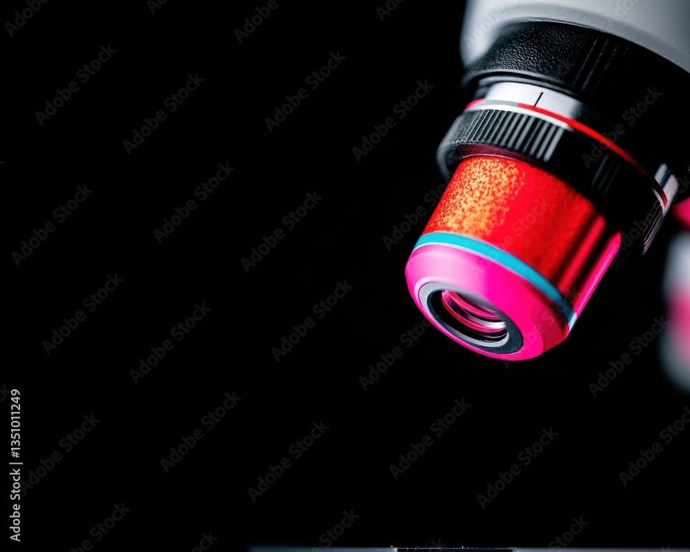 Poster neon-infused scientific innovation high-performance microscope lens in cyberpunk palette - next-gen 