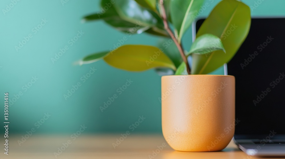 Poster minimalist workspace serenity biophilic design meets modern productivity with soft terracotta plante