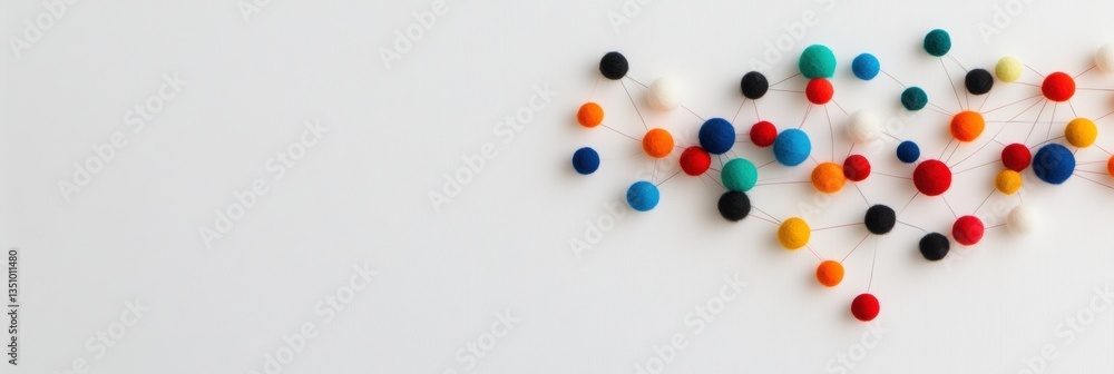Poster Minimalist Network Connectivity Dynamic Multicolor Spheres Visualizing Global Digital Interaction, Innovative Branding for Tech Communication Services