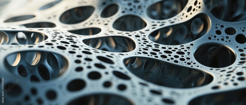 Aufkleber intricate close-up of abstract metallic surface with unique holes and patterns in futuristic design 