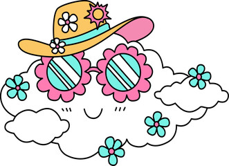 Hand drawn retro  summer cloud cartoon groovy doodle 