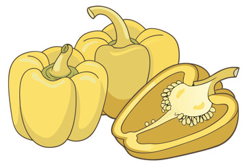 74 Yellow bell peppers, glossy skin, vibrant color, fresh produce, close-up, studio lighting, white background, high detail, photorealistic, food photography, culinary ingredients, healthy eating, veg