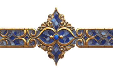 Ornate Gold and Blue Stained Glass Design Regal Border isolated on transparent background