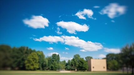 Summer festival, Sunny parkland, blurred buildings