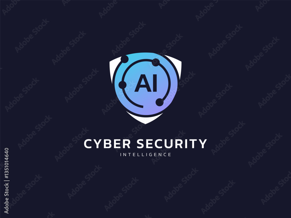 Wall mural cyber security intelligence data protection shield with letter ai circle technology analysis vector 