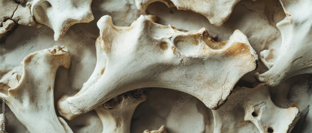 Poster close-up view of animal bones piled in layers displaying unique textures and intricate patterns for 