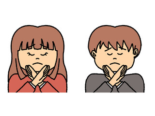 両手でバツを作る男女のイラスト　セット