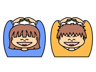 両手でマルを作る男女のイラスト　セット