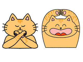 手でマルとバツを作るトラ猫のイラスト　セット
