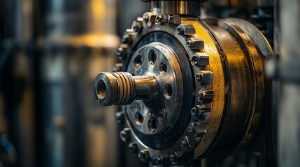 Obraz premium Metal part of a pharmaceutical grinder pump close-up, Industrial concept background.