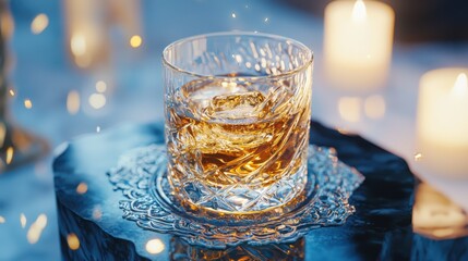 Luxurious elixir in ornate glass candlelight close-up inviting atmosphere realistic details