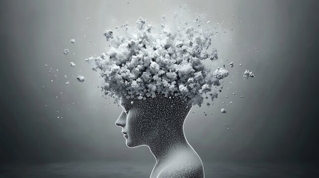 Exploding Mind with Gray Background.