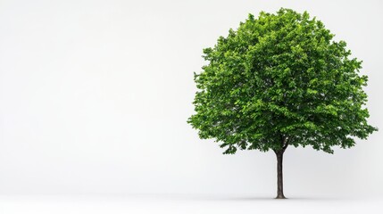 Obraz premium A solitary green tree stands against a simple white background, symbolizing nature and tranquility.