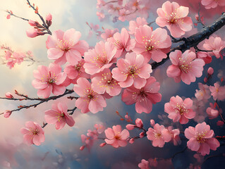 Aesthetic pink cherry blossom illustration materials