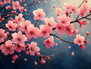 Oil painting style blooming pink peach blossom materials