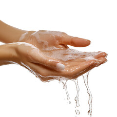 Fototapeta premium Woman's hands covered in soap suds water dripping down