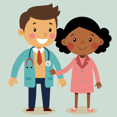 Vector illustration of a doctor with an African American girl