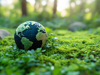 Close-up of the Earth model on the grass