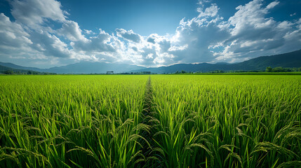 A picture of the natural scenery of vast green paddy fields.