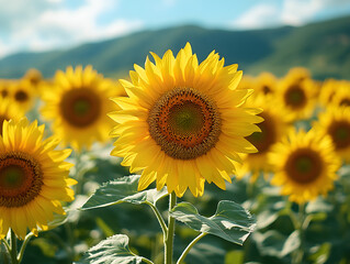 A picture of the fresh rural natural scenery of sunflower fields