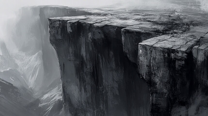 An intricate sketch of a rugged cliff edge, showcasing sharp rock formations and dramatic slopes