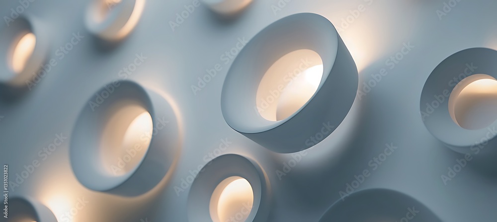 Poster backdrop featuring rounded geometric shapes blending together in soft grey tones – empty template fo