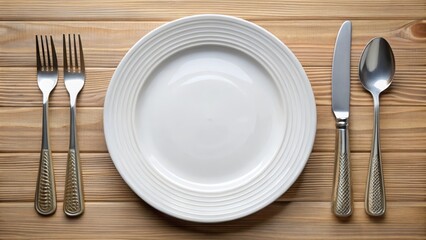 Detailed plate with a clear view of the top, utensils, ,  utensils,ceramic, plate, colorful, flatware, appetizing, servingware