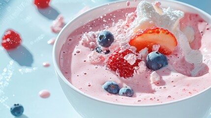 Delicious creamy smoothie bowl closeup kitchen food photography bright lighting textural details