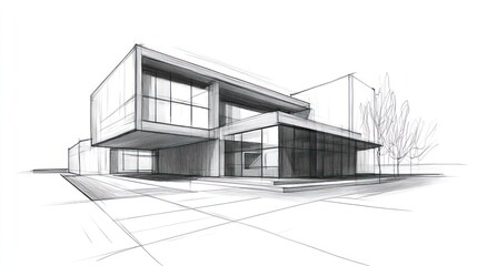 Architectural sketch of modern house exterior (1)