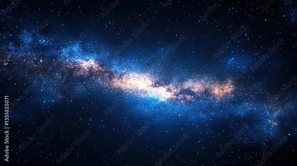 Wall mural under the deep night sky, the stars are twinkling, the blue milky way is winding and spreading, and 