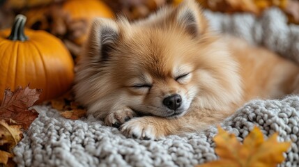 Cozy autumnal pup resting