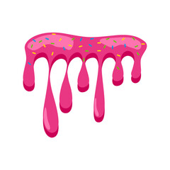 pink sweet melting icing with colorful sprinkles and pink donut vector illustration