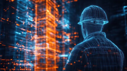 Engineer reviewing digital city blueprint