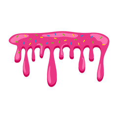pink sweet melting icing with colorful sprinkles and pink donut vector illustration