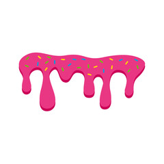 pink sweet melting icing with colorful sprinkles and pink donut vector illustration
