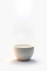 A photorealistic rendering of a ceramic bucket on a bright white background. The lighting is soft and gentle, creating diffused shadows and a subtle, ethereal glow.
