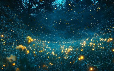 Magical Fireflies Night Field Scene