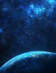 Planet Earth View From Space with Starry Sky and Galaxy