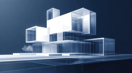 Futuristic architectural design, modern building, abstract representation,  digital illustration,  rendering