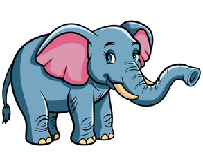 Cartoon elephant illustration, with big ears and a cute trunk. Simple design on a white background, perfect for children's themes or playful projects. Vector illustration.