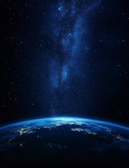 Earth and Milky Way Galaxy Concept Showing Light Over City Horizon