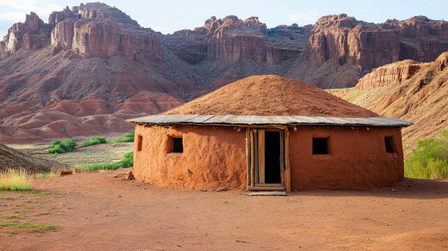 traditional Navajo Hogan, round earth-covered dwelling