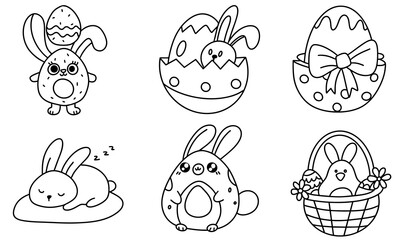 Naklejka premium easter Avocado Bunny with Egg Pit,Cute Easter themed illustrations featuring bunnies and decorated eggs evoke joy