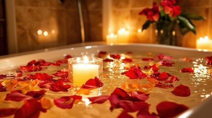 Romantic Bath Candlelight Rose Petals and Tranquility